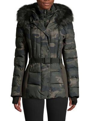 Michael Michael Kors Belted Faux Fur Hood Gilet Quilt Coat
