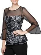 Alex Evenings Embroidered Bell-sleeve Blouse