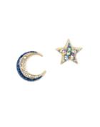 Betsey Johnson Blue Moon And Star Crystal Mismatch Earrings