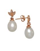 Lord & Taylor 7-9mm White Freshwater Pearl, Diamond And 14k Rose Gold Drop Earrings