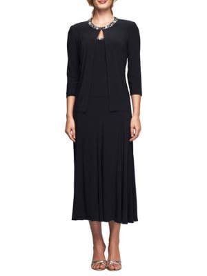Alex Evenings Plus Two-piece Sequin-trimmed Jacket And Dress