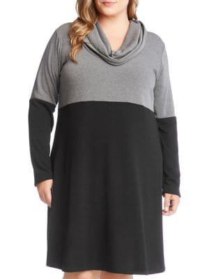 Karen Kane Plus Cowlneck Colorblock Dress
