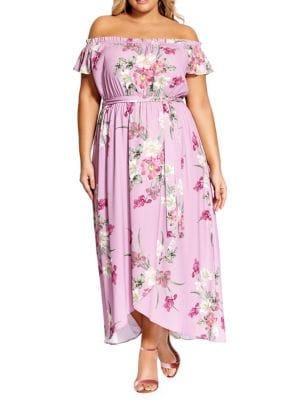 City Chic Plus Pink Floral Maxi Dress