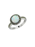 Lord & Taylor Marcasite And Created Opal Halo Ring