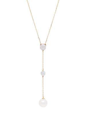 Lord & Taylor 14k Yellow Gold, Diamond & Pearl Lariat Necklace