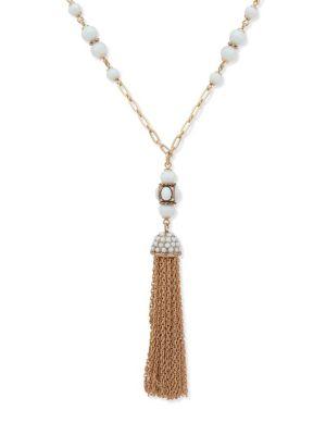 Anne Klein Crystal And Beads Tassel Chain Necklace