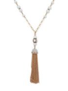 Anne Klein Crystal And Beads Tassel Chain Necklace