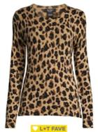 Lord & Taylor Animal Print Cashmere Top