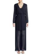 Betsy & Adam Sheer Sequin-sleeve Gown