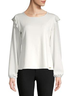 Calvin Klein Ruffle Balloon-sleeve Mixed Media Top
