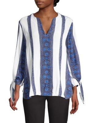 Michael Michael Kors Petite Border Stripe Tie-sleeve Blouse