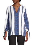 Michael Michael Kors Petite Border Stripe Tie-sleeve Blouse