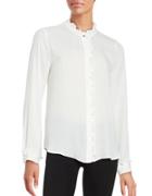 Ivanka Trump Ruffled Crepe Long Sleeve Blouse