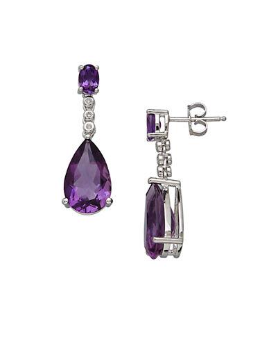 Lord & Taylor Amethyst, Diamond And Sterling Silver Drop Earrings
