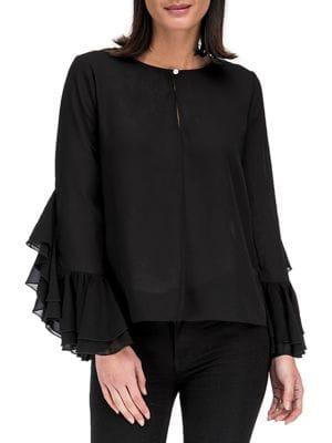 B Collection By Bobeau Jazz Flounce-sleeve Blouse