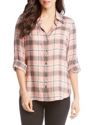 Karen Kane Roll-tab Plaid Button-down Shirt