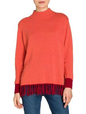 Olsen Mockneck Fringe-hem Sweater