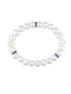 Sonatina 10mm Cultured Freshwater Pearl, Blue Sapphire Rondelles And 14k White Gold Stretch Bracelet