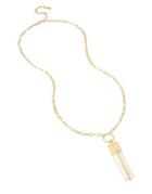 H Halston Rising Moon Crystal And White Pearlized Rectangle Bar Pendant Necklace