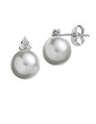 Lord & Taylor Sterling Silver And Cubic Zirconia Pearl Earrings