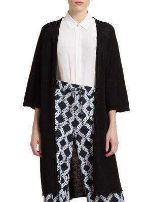 Donna Karan Three-quarter Sleeve Long Linen Cardigan
