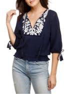 Lucky Brand Three-quarter Sleeve Tassel Top