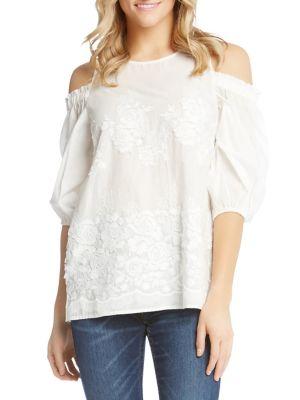 Karen Kane Embroidered Cold-shoulder Cotton Top