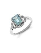 Lord & Taylor 14kt. White Gold Diamond And Aqua Ring