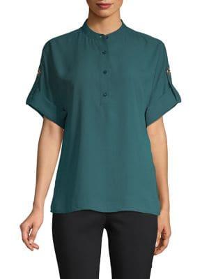 Michael Michael Kors Petite Mandarin-collar Short-sleeve Top