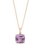 Lord & Taylor 14k Rose Gold Diamond And Amethyst Square Pendant Necklace