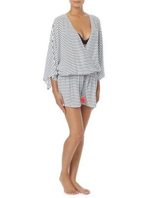 Vince Camuto Stripe Surplice Coverup Romper