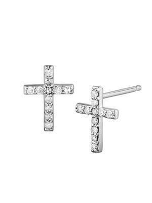 Lord & Taylor Cross 14k White Gold And Diamond Stud Earrings