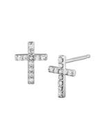Lord & Taylor Cross 14k White Gold And Diamond Stud Earrings
