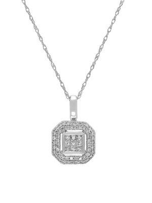 Lord & Taylor Diamond And 14k White Gold Geometric Pendant Necklace