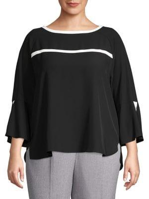 Calvin Klein Plus Piping Three-quarter Sleeve Blouse
