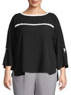 Calvin Klein Plus Piping Three-quarter Sleeve Blouse