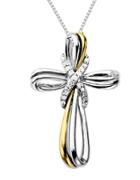 Lord & Taylor Sterling Silver Necklace With 14kt. Yellow Gold And Diamond Cross Pendant