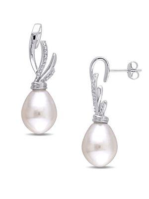 Sonatina South Sea Cultured 11mm Pearl,14k White Gold, And Diamond Earrings
