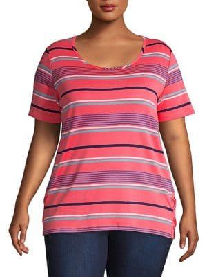 Rafaella Plus Mixed-stripe Grommet-hem Top