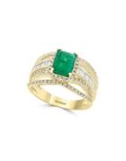 Effy Brasilica Rectangular Natural Emerald, Diamond And 14k Yellow Gold Ring
