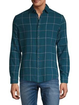 Black Brown Windowpane-print Long-sleeve Shirt