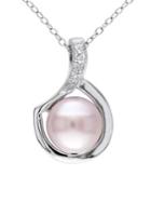 Sonatina Sterling Silver, 9-9.5mm Pink Button Pearl & Diamond Pendant Necklace