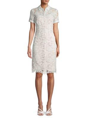 Karl Lagerfeld Paris Short-sleeve Lace Button-front Dress