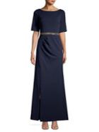 Adrianna Papell Embellished Waist Short-sleeve Gown