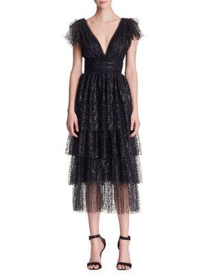 Marchesa Notte Glitter Tulle Dress