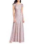 Adrianna Papell Long Metallic Lace Mermaid Gown