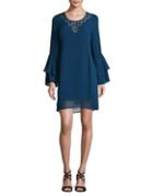 Laundry By Shelli Segal Mixed Media Bell Sleeve Dress