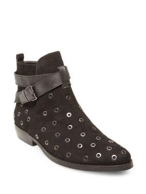 Design Lab Dylan Point-toe Microsuede Rivet Booties