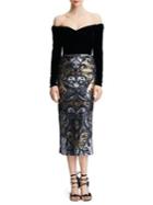 Marchesa Notte Off-the-shoulder Velvet & Sequin Dress