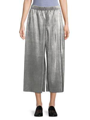 Kensie Metallic Pleated Wide Leg Pants